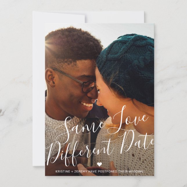 Same Love Different Date Script Photo Wedding Announcement (Front)