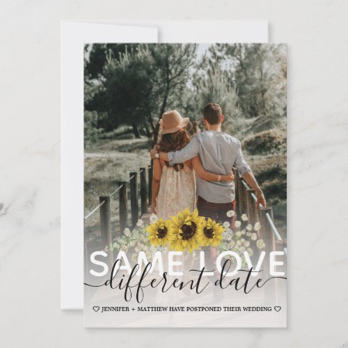 Same Love Different Date Sunflower Wedding Photo Announcement