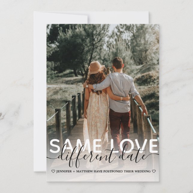 Same Love Different Date Wedding Typography Photo Announcement (Front)