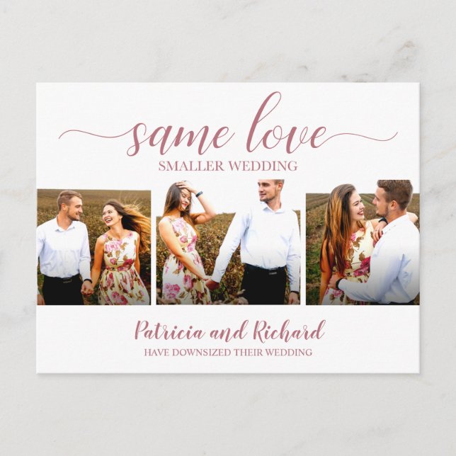 Same Love Downsize Wedding Announcement 3 Photo Postcard (Front)