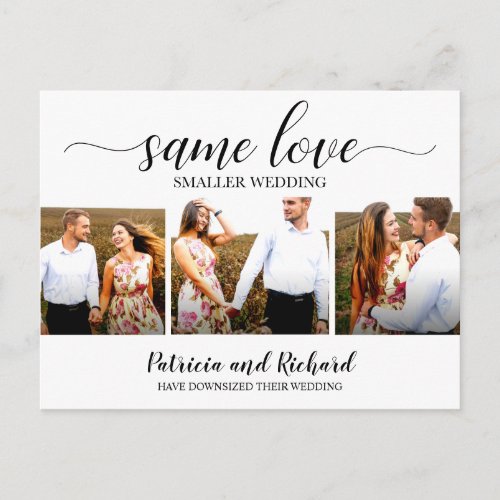 Same Love Downsize Wedding Announcement 3 Photo Postcard