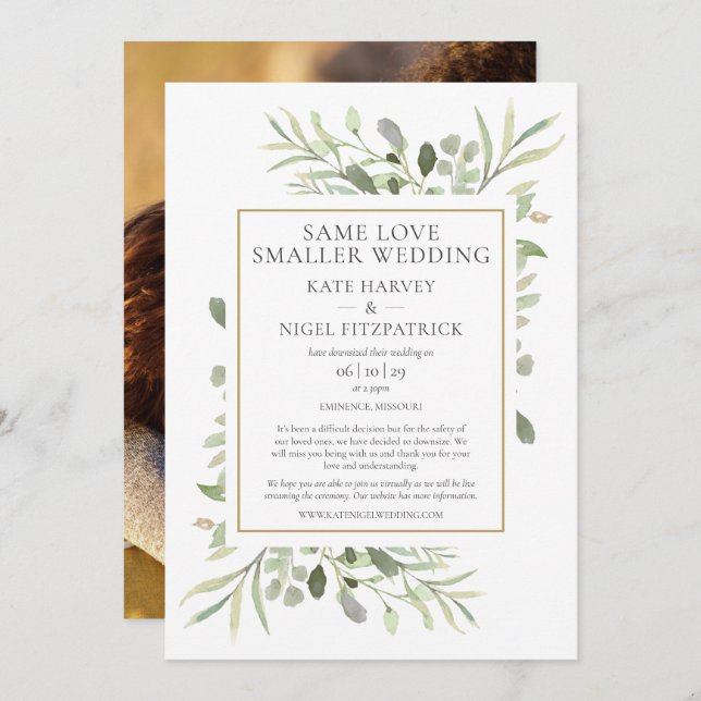 Same Love Micro Downsized Photo Wedding Invitation (Front/Back)