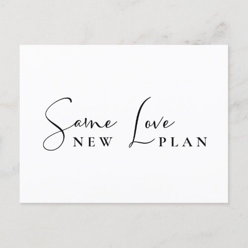 Same Love New Plan Wedding Change the Date Announcement Postcard