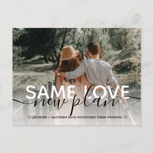 Same Love New Plan Wedding Typography Photo Announcement Postcard (Front)