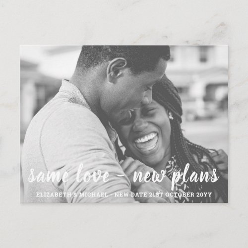Same Love New Plans Letter BUDGET Photo Wedding Postcard