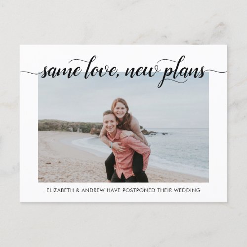 Same Love New Plans Modern Chic Typography Photo Announcement Postcard