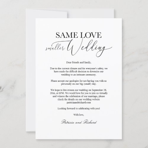 Same Love Smaller Wedding Downsize Wedding Elegant Invitation