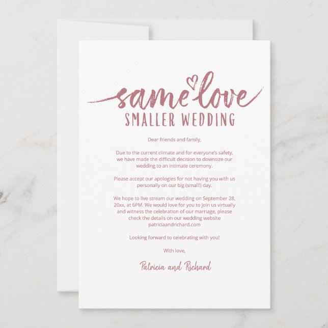 Same Love Smaller Wedding Downsize Wedding Invitation (Front)