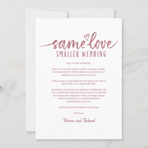 Same Love Smaller Wedding Downsize Wedding Invitation
