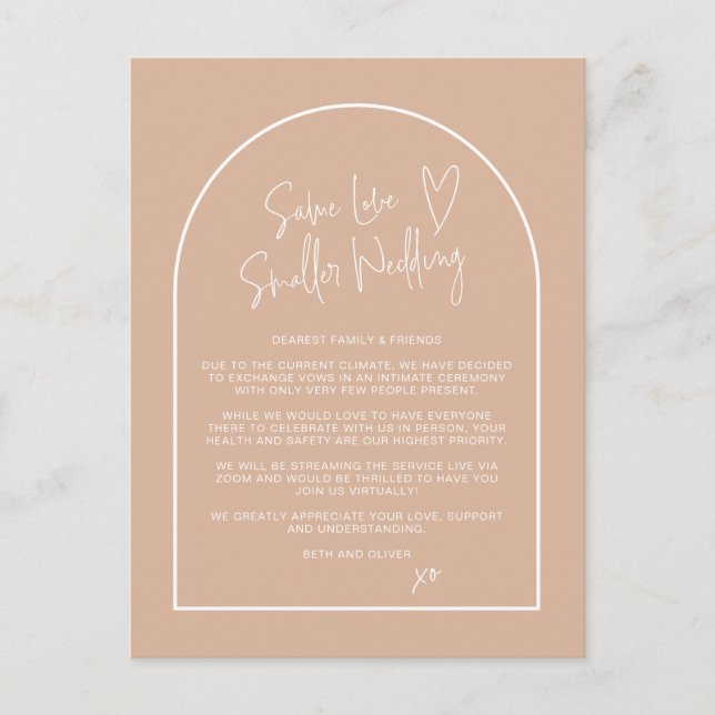 Same Love Smaller Wedding Downsized Blush Arch Postcard (Front)