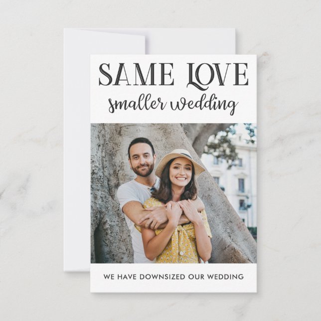 Same love smaller wedding downsized simple photo (Front)