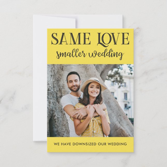 Same love smaller wedding downsized simple photo (Front)