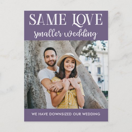 Same love smaller wedding downsized simple photo postcard