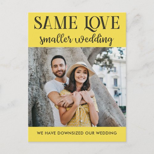 Same love smaller wedding downsized simple photo postcard