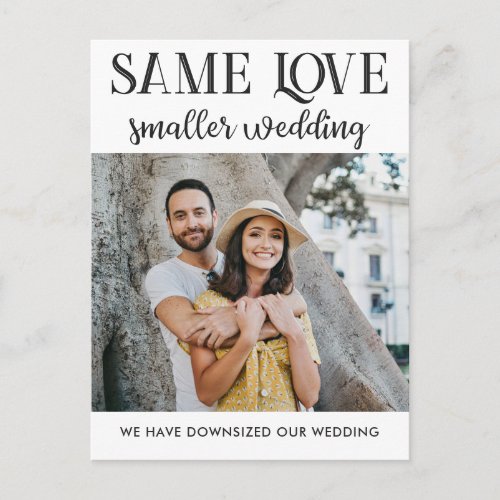 Same love smaller wedding downsized simple photo postcard