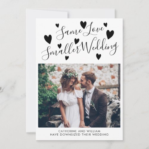 Same Love Smaller Wedding Downsizing Hearts Photo Announcement