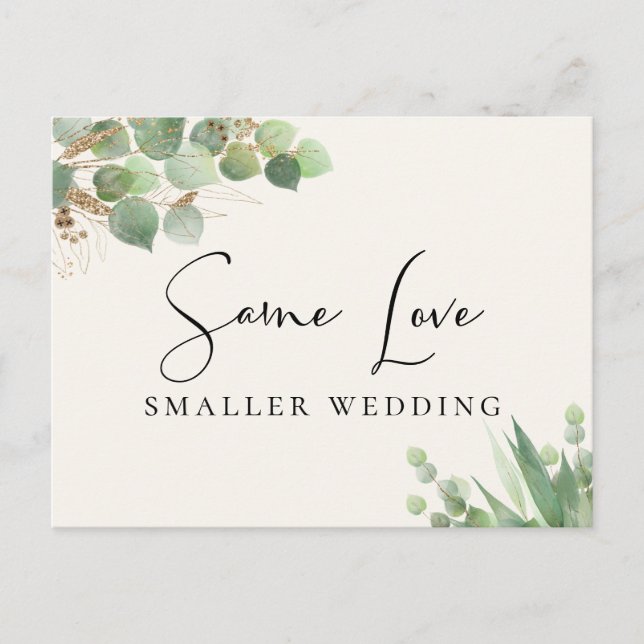 Same Love Smaller Wedding Eucalyptus Cream Announcement Postcard (Front)