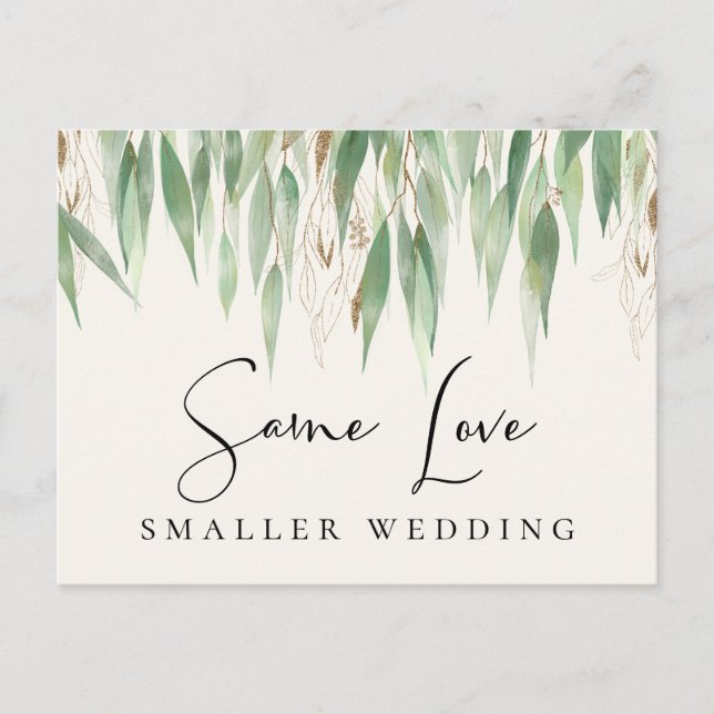 Same Love Smaller Wedding Greenery Announcement Postcard (Front)