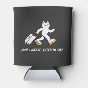 Same Luggage Different City Funny Traveler Cat Can Cooler