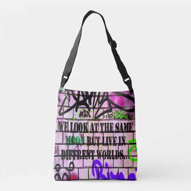 Same Moon Different Worlds Colorful Graffiti Crossbody Bag (Back)