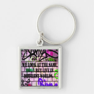 Same Moon Different Worlds Colorful Graffiti Keychain