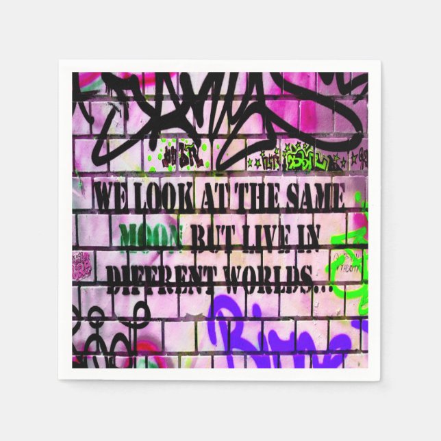 Same Moon Different Worlds Colorful Graffiti Napkins (Front)