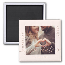 Same Plan New Date | Rose Gold Script Couple Photo Magnet