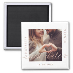 Same Plan New Date | Rose Gold Script Couple Photo Magnet