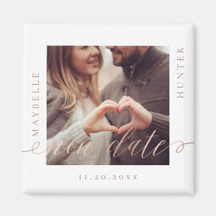 Same Plan New Date Rose Gold Script Couple Photo Magnet