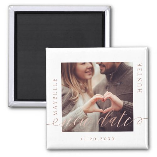 Same Plan New Date  Rose Gold Script Couple Photo Magnet