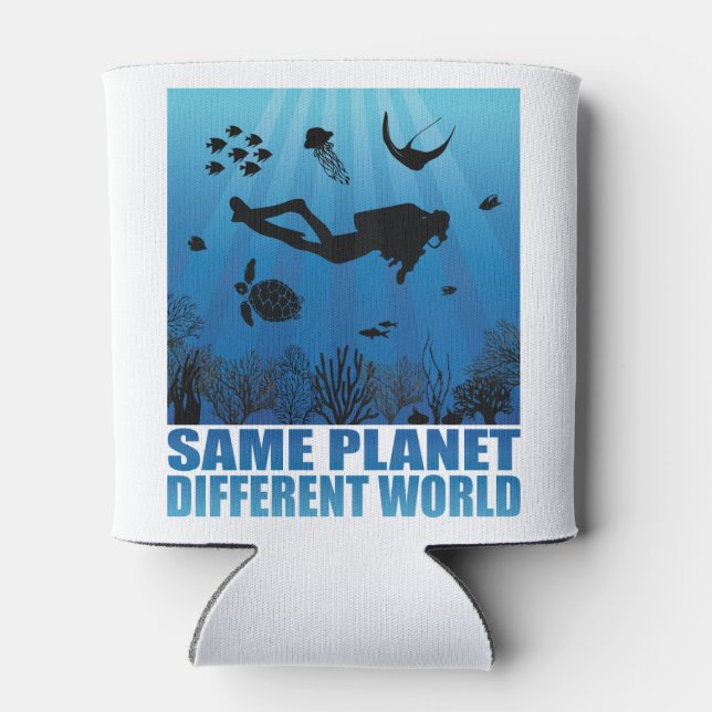 Same Planet Different World Scuba Diver Can Cooler (Back)