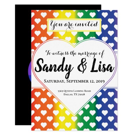 Same Sex Rainbow Hearts Wedding Invitation 6674