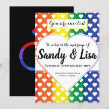 Same Sex Rainbow Hearts Wedding Invitation