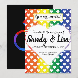 Same Sex Rainbow Hearts Wedding Invitation