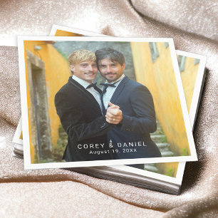 Same-Sex Wedding Two Grooms Photo Napkins
