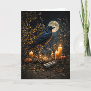 Samhain Beautiful Black Raven Candles and Moon Card