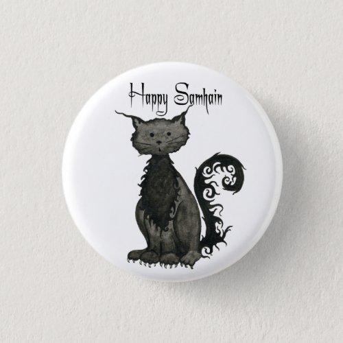 Samhain Black Cat Button