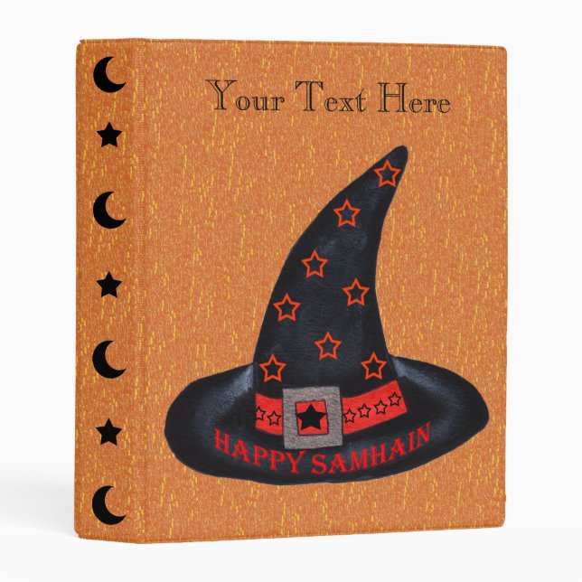 Samhain Black Witch Hat Stars Moons Orange Mini Binder (Front/Spine)