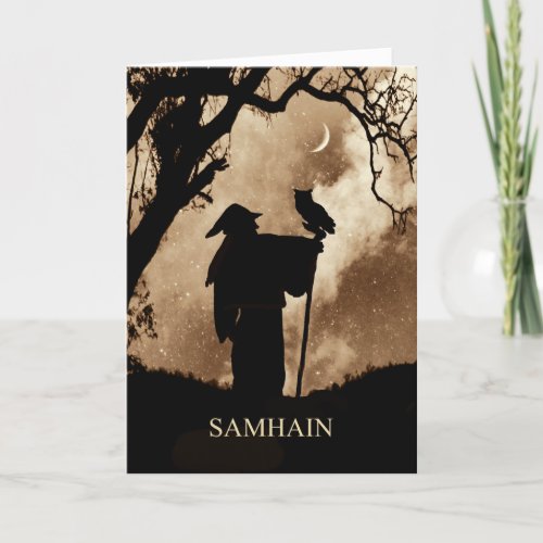 Samhain Blessing Mystic Wizard and Owl Card