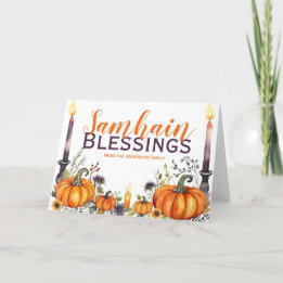 Samhain Blessings Pumpkins & Candles Halloween Holiday Card