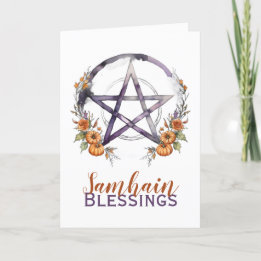 Samhain Blessings Pumpkins & Pentacle Halloween Holiday Card