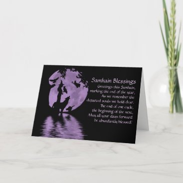 Samhain Blessings Witch Wolf Raven Owl Holiday Card