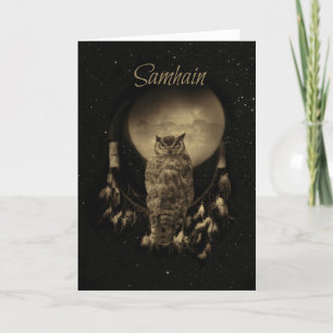 Samhain Blessings With Owl and Dream Catcher Card