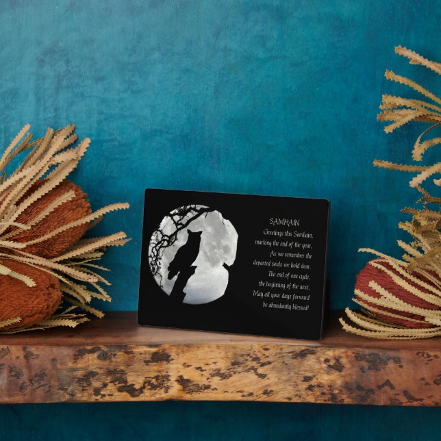 Samhain Blessings with Owl Pagan Plaque (Side)