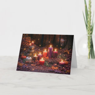 Samhain Candles Stone in a Woodland Forest Card