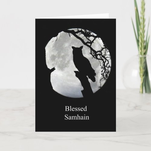 Samhain Card with Owl and Moon Sabbat