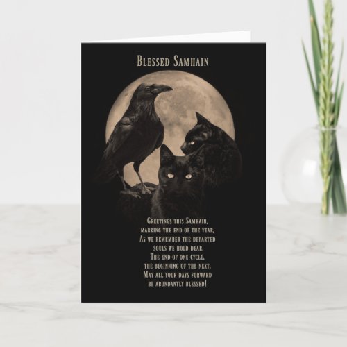 Samhain Cards with Raven and Black Cats Blessing