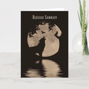 Samhain Cards Wolf, Owl and Raven Moon Blessing