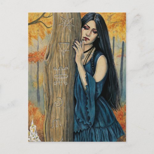 Samhain Gothic Autumn Witch Fantasy Art Postcard