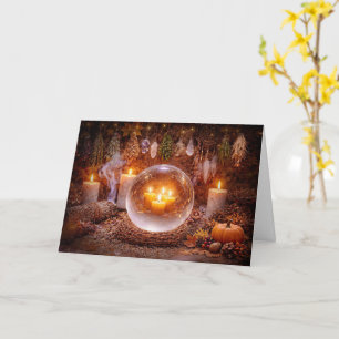 Samhain Greetings with Candles Herbs Crystals Card